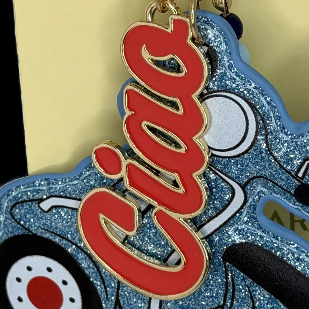 Blue Glitter Scooter Ciao bag Charm Keychain with Beaded Tassel